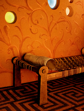 Load image into Gallery viewer, Labyrinthe Rug - Ocean Blue and Red Brown - Galerie Oasis Collection