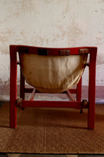 Load image into Gallery viewer, Leather design Safari Red Chair 60s, Wood &amp; Linen
