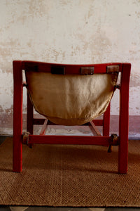 Leather design Safari Red Chair 60s, Wood & Linen
