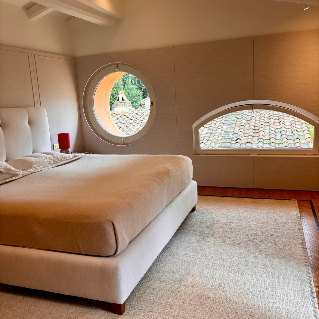 Wool Flat Rug, White and Brass