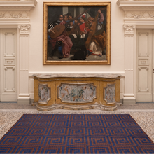 
                     
                       Load image into Gallery viewer, Labyrinthe Rug - Ocean Blue and Red Brown - Galerie Oasis x Tapistelar
                     
                   
