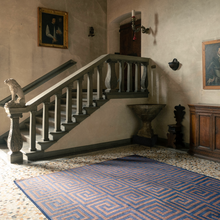 
                     
                       Load image into Gallery viewer, Labyrinthe Rug - Ocean Blue and Red Brown - Galerie Oasis x Tapistelar
                     
                   